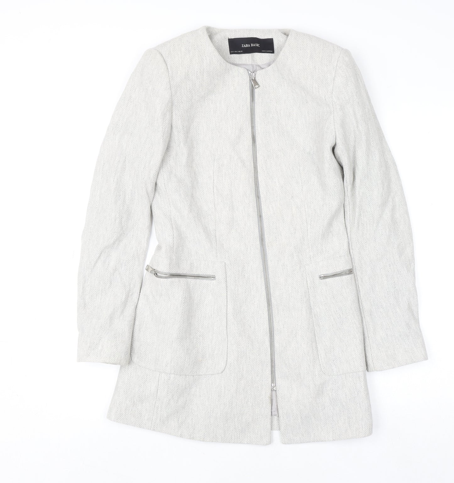 Zara Basic Women’s Grey Mid-Length Zip Coat Size S