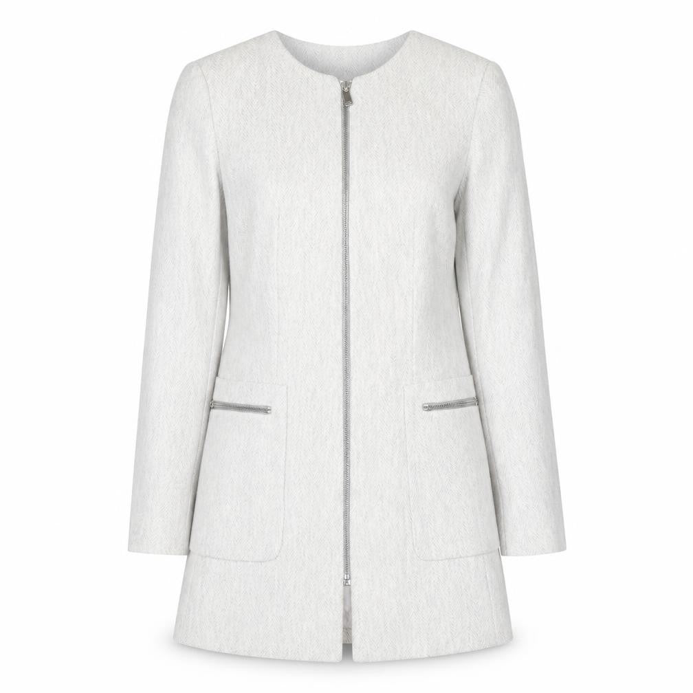 Front view of Zara Basic Women’s Grey Mid-Length Zip Coat, size S