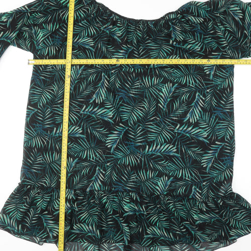 Calliope Women’s Green Leaf Print Chiffon Blouse XL Summer Ruffle Top