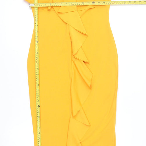 New Look Women's Yellow Off Shoulder Ruffle Bodycon Dress Size 12