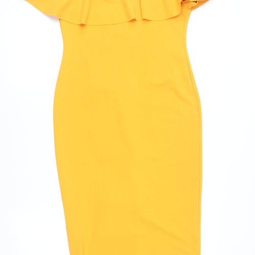 New Look Women's Yellow Off Shoulder Ruffle Bodycon Dress Size 12