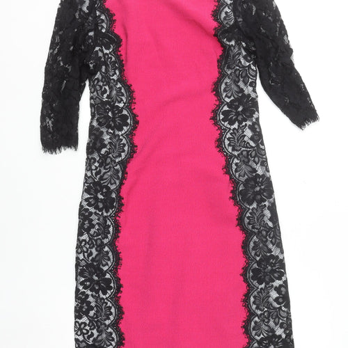 Fran & Jane Women's Pink Black Lace Sheath Dress Size 12