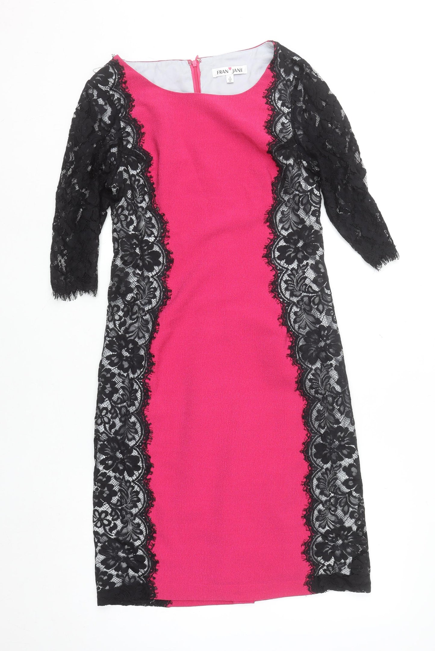Fran & Jane Women's Pink Black Lace Sheath Dress Size 12