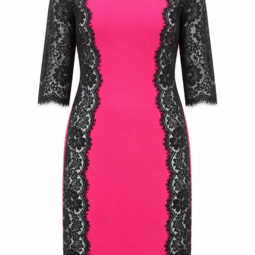 Fran & Jane Women's Pink Black Lace Sheath Dress Size 12