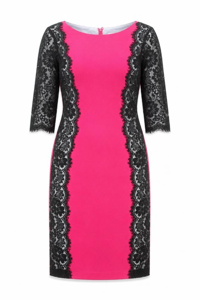 Fran & Jane Women's Pink Black Lace Sheath Dress Size 12
