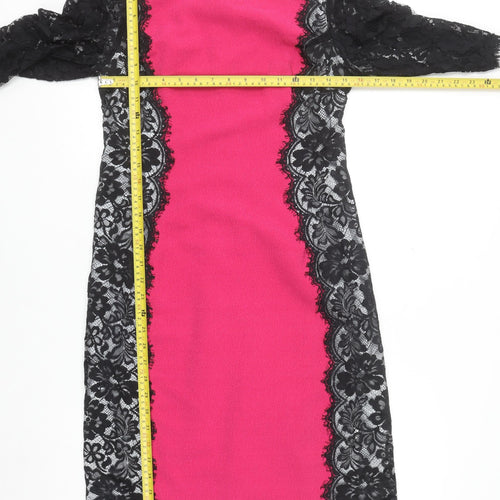 Fran & Jane Women's Pink Black Lace Sheath Dress Size 12