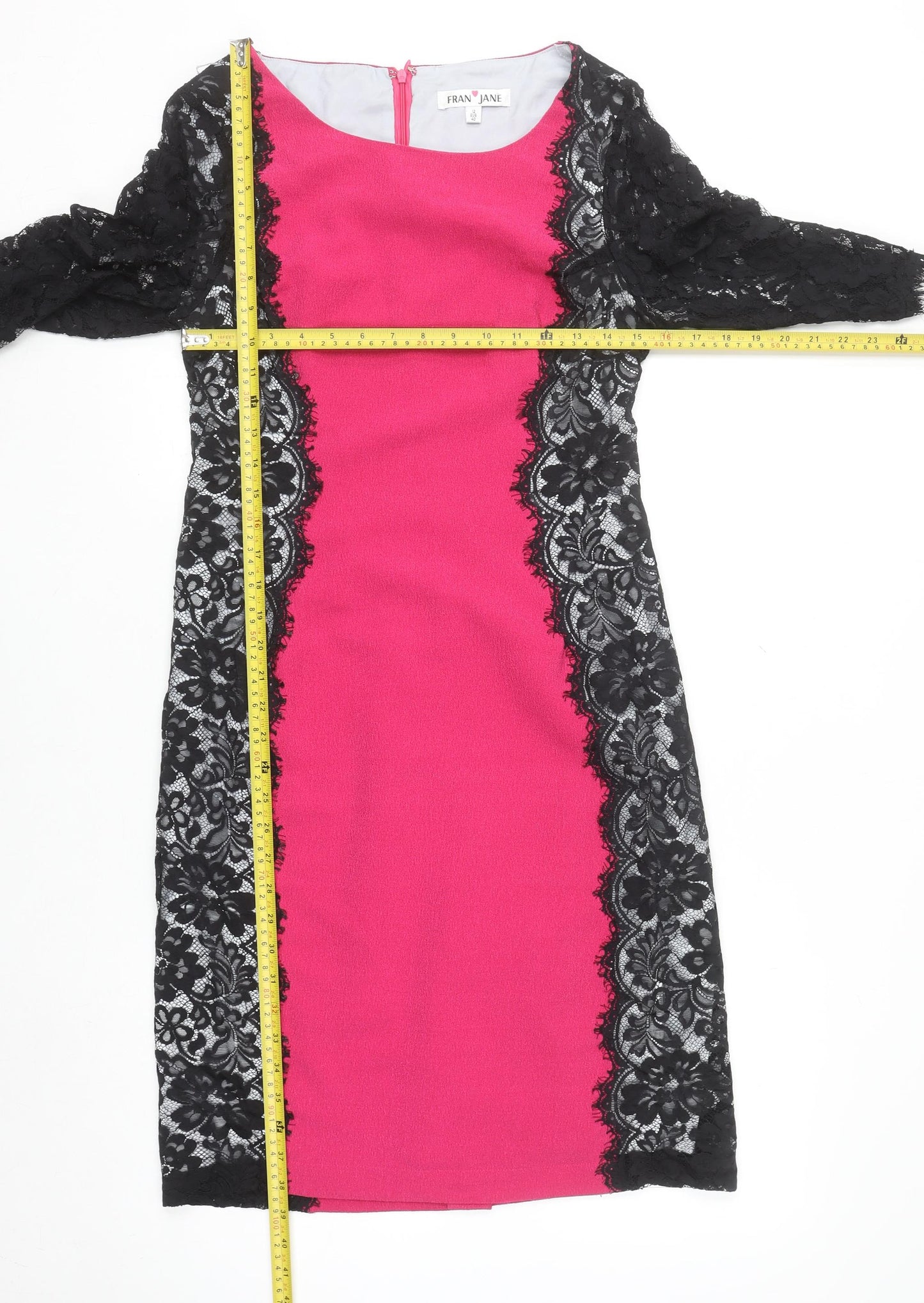 Fran & Jane Women's Pink Black Lace Sheath Dress Size 12