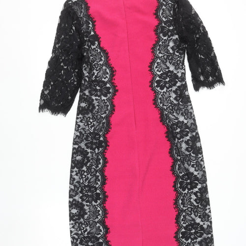 Fran & Jane Women's Pink Black Lace Sheath Dress Size 12