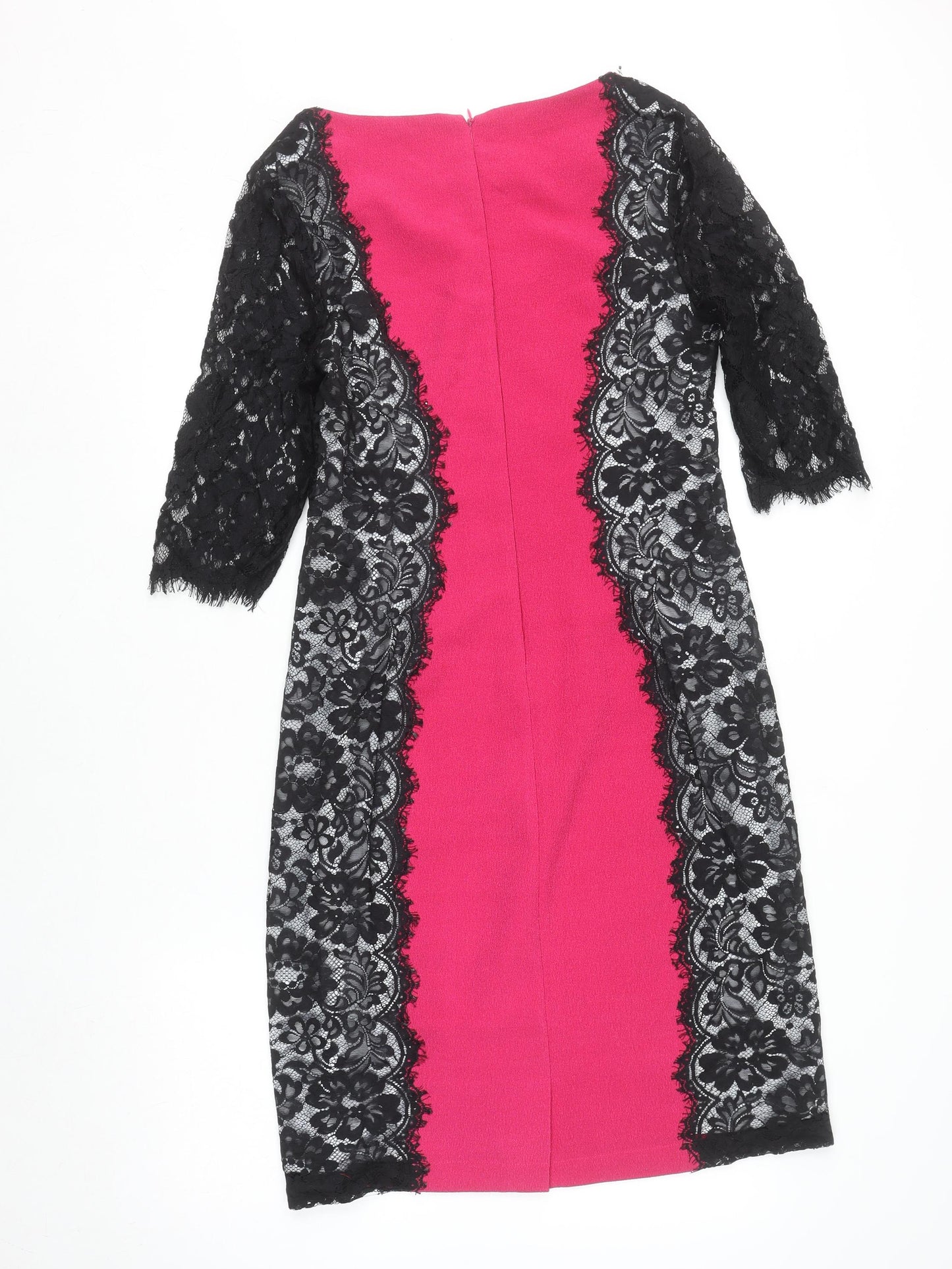 Fran & Jane Women's Pink Black Lace Sheath Dress Size 12