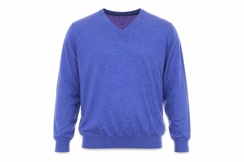 Front view of Yeats Men Blue V-Neck Merino Wool Blend jumper M