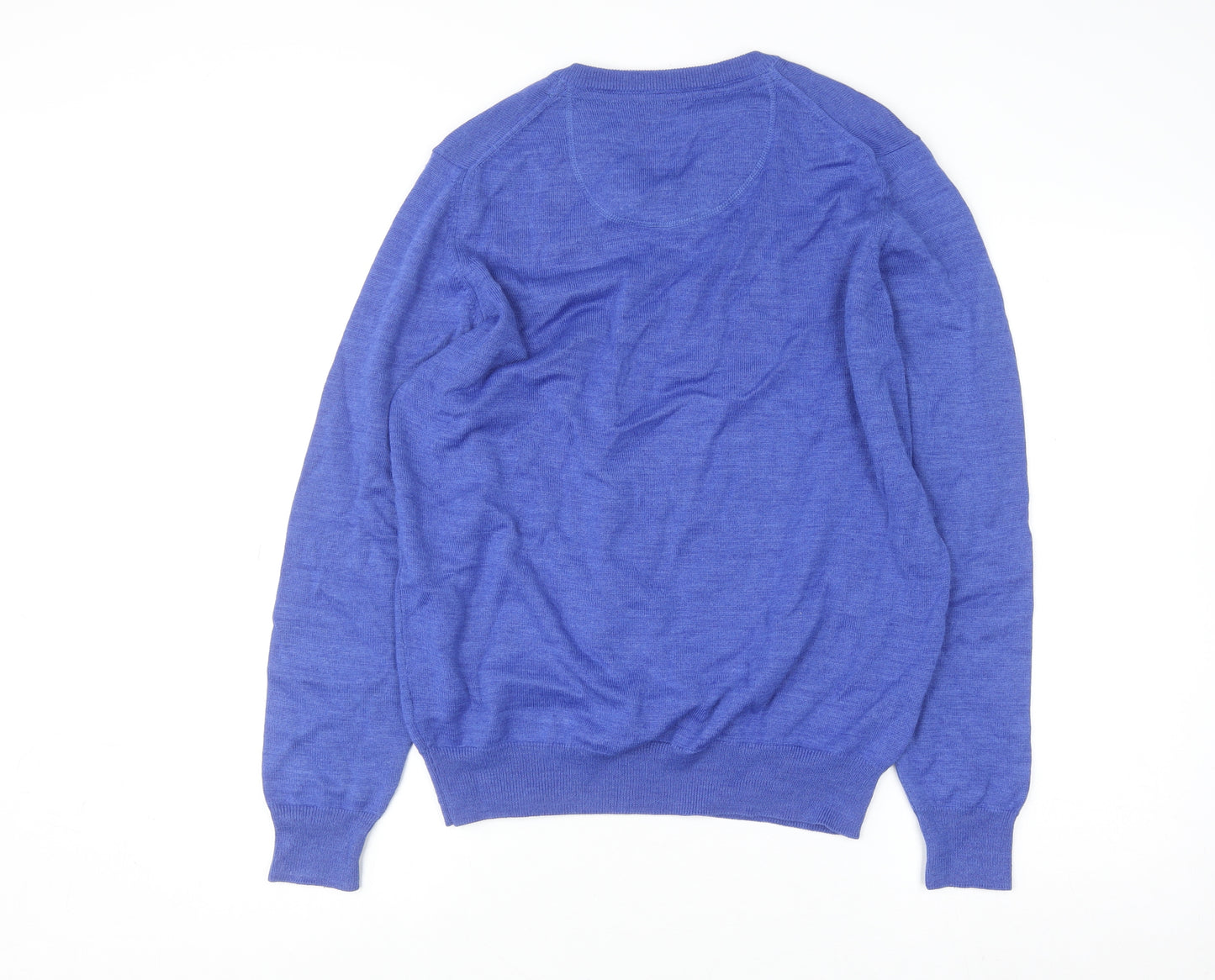 Yeats Men Blue V-Neck Merino Wool Blend Pullover Jumper M