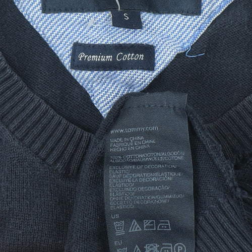 Tommy Hilfiger Men's Blue Cotton Crew Neck Jumper Size S