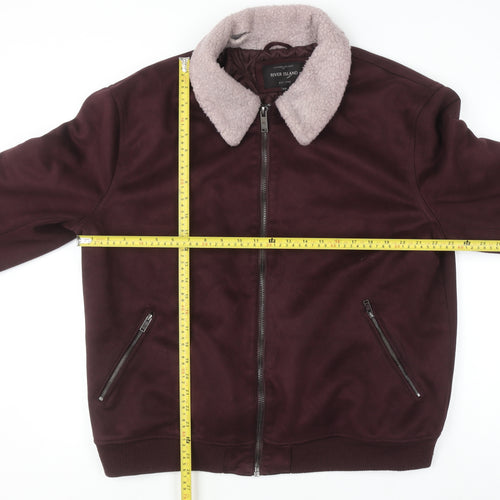 River Island Men's Brown Faux Shearling Collar Bomber Jacket Size 2XL
