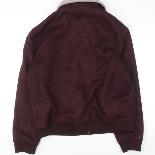 River Island Men's Brown Faux Shearling Collar Bomber Jacket Size 2XL