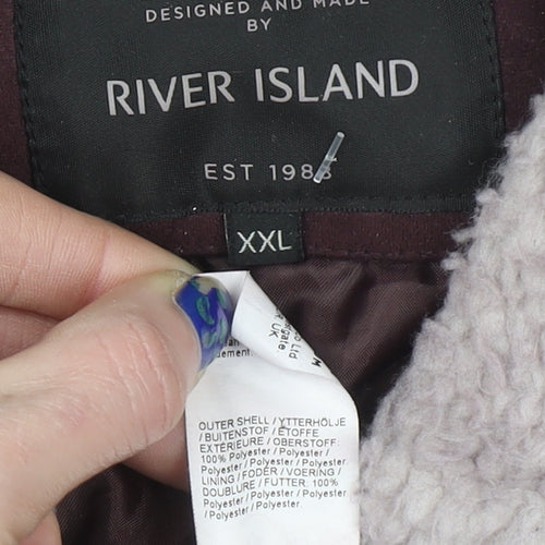 River Island Men's Brown Faux Shearling Collar Bomber Jacket Size 2XL