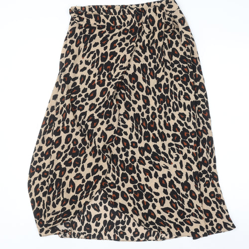 New Look Women’s Beige Leopard Print Wrap Midi Skirt Size 10