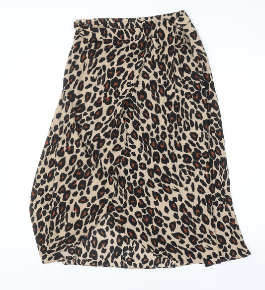 New Look Women’s Beige Leopard Print Wrap Midi Skirt Size 10