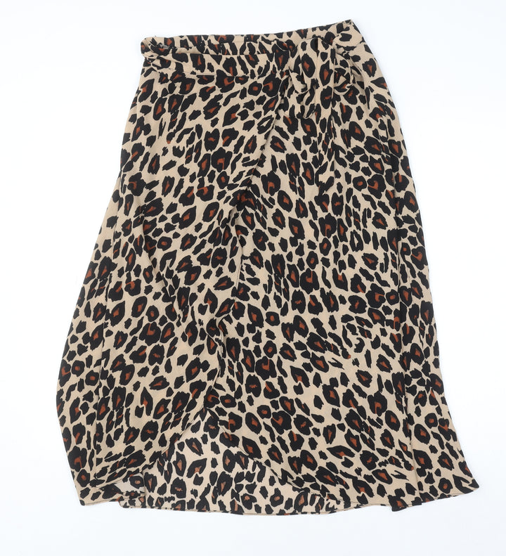 New Look Women’s Beige Leopard Print Wrap Midi Skirt Size 10