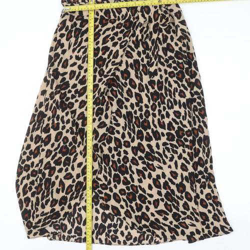 New Look Women’s Beige Leopard Print Wrap Midi Skirt Size 10