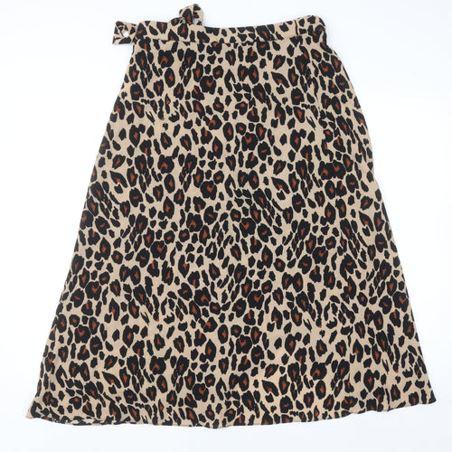 New Look Women’s Beige Leopard Print Wrap Midi Skirt Size 10