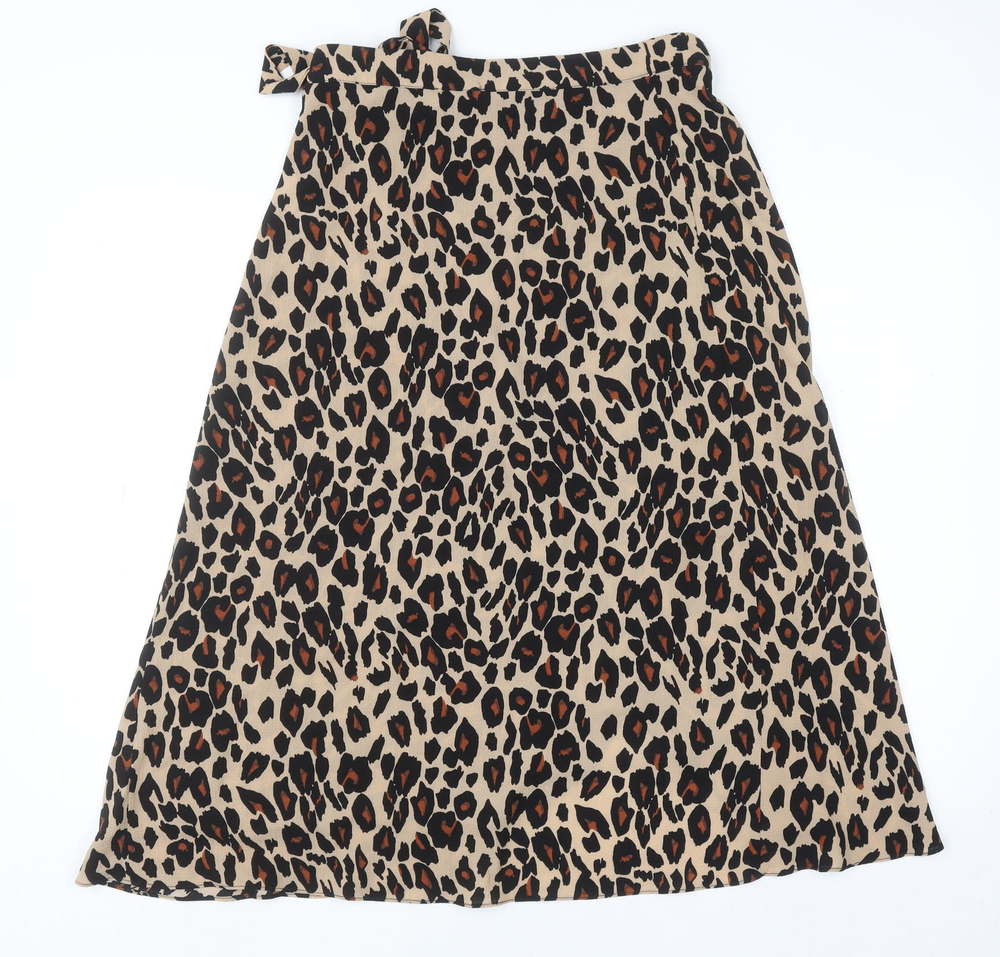 New Look Women’s Beige Leopard Print Wrap Midi Skirt Size 10