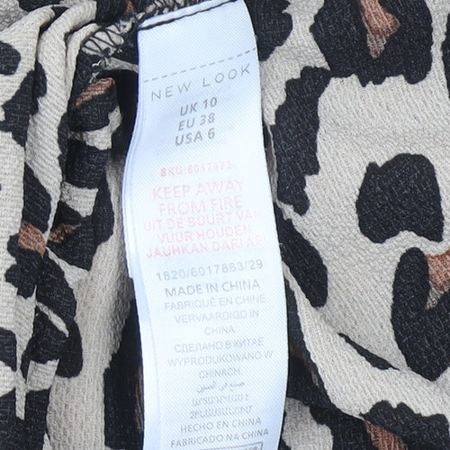New Look Women’s Beige Leopard Print Wrap Midi Skirt Size 10