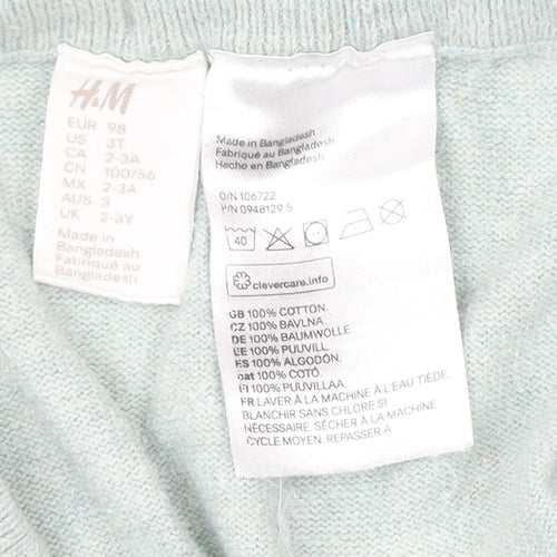 H&M Boys Green 2-3 Years Jogger Trousers 100% Cotton Elastic Waist