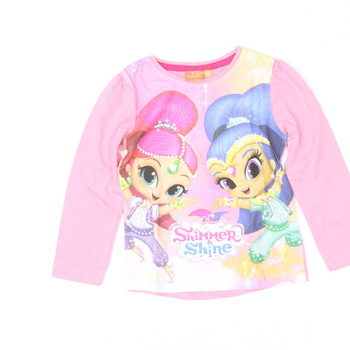Nickelodeon Girls Pink Shimmer and Shine Long Sleeve Cotton T-Shirt 5 Years
