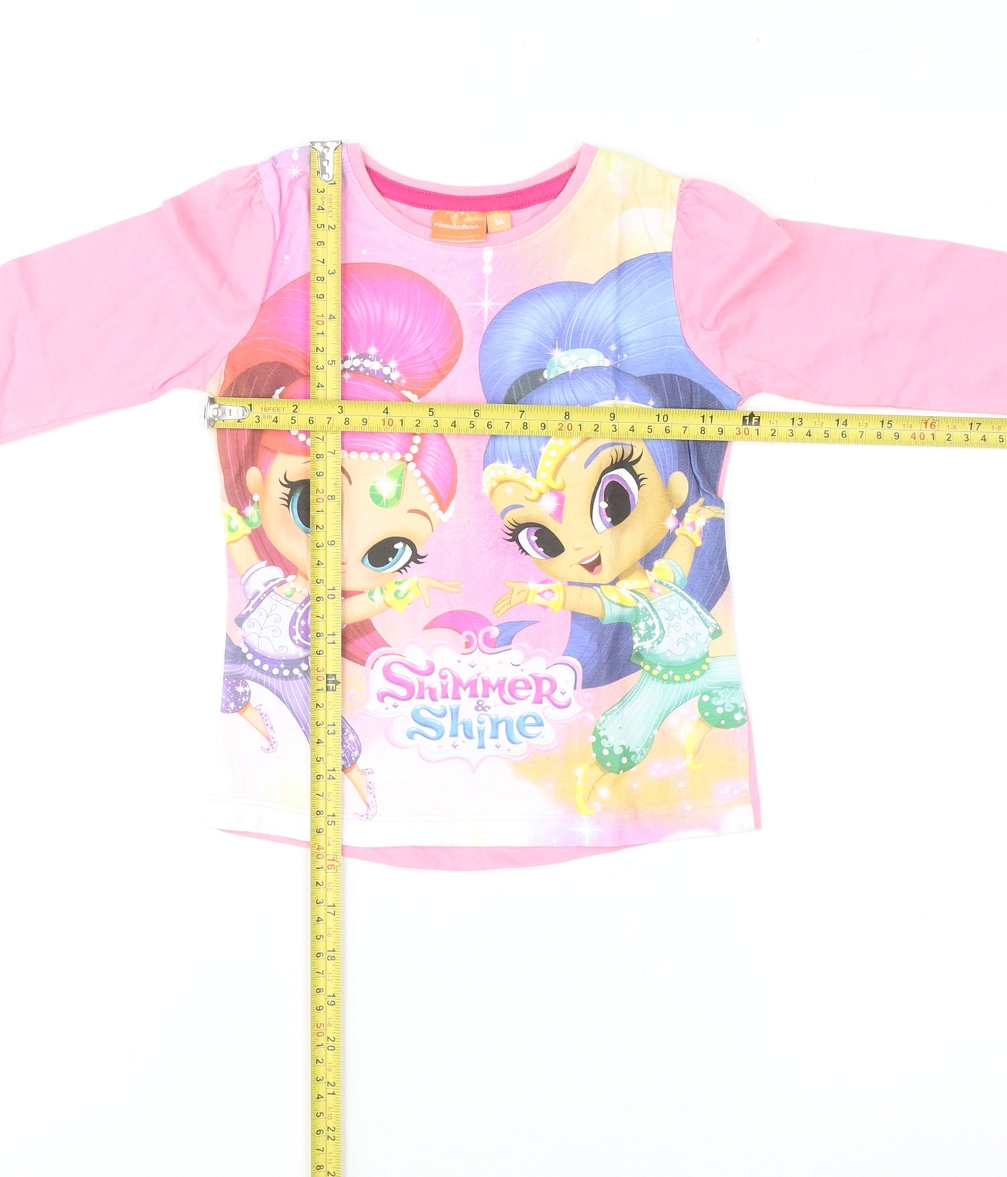 Nickelodeon Girls Pink Shimmer and Shine Long Sleeve Cotton T-Shirt 5 Years