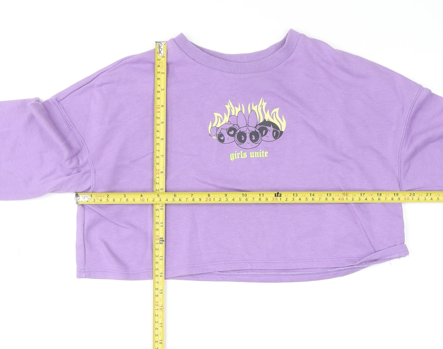 H&M Girls Purple Crop Jumper 11-12 Years Pullover Cotton Blend 'Girls Unite'