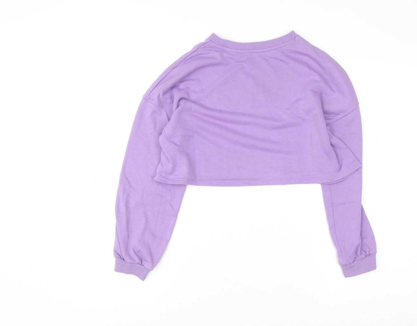 H&M Girls Purple Crop Jumper 11-12 Years Pullover Cotton Blend 'Girls Unite'