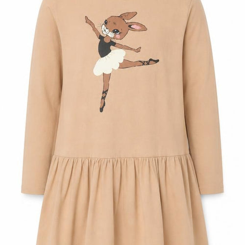 H&M Girls Beige Long Sleeve Cotton Skater Dress 9-10 Years Ballet Bunny Print