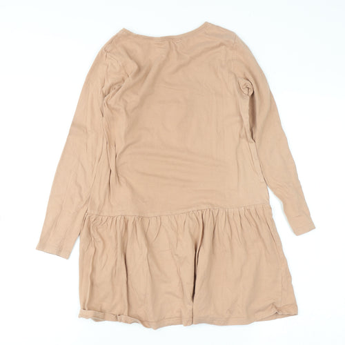 H&M Girls Beige Long Sleeve Cotton Skater Dress 9-10 Years Ballet Bunny Print