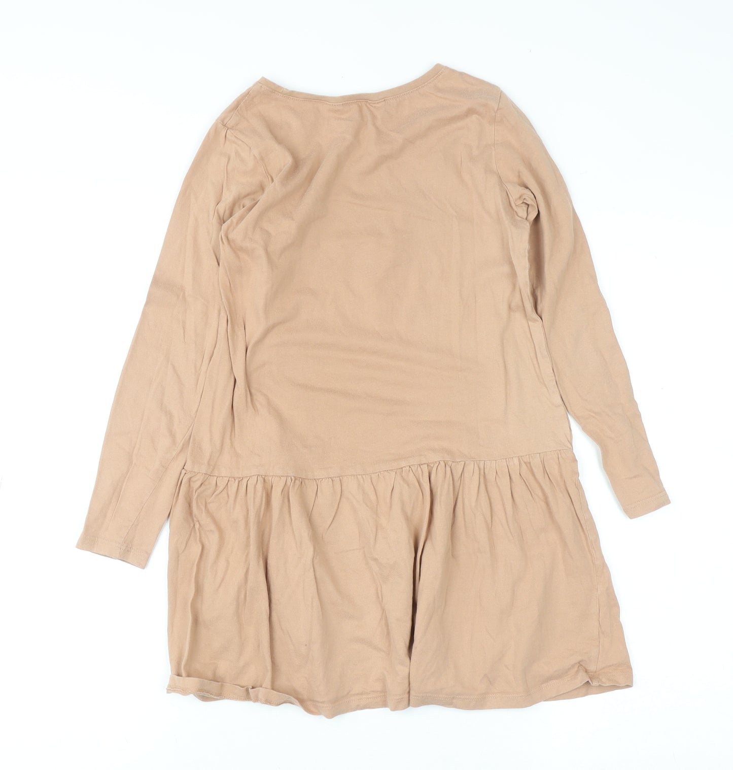 H&M Girls Beige Long Sleeve Cotton Skater Dress 9-10 Years Ballet Bunny Print