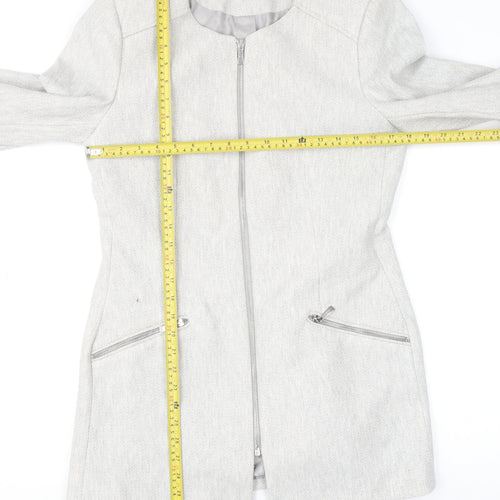 Zara Women Grey Wool Blend Long Zip Coat Size 12 Classic Style