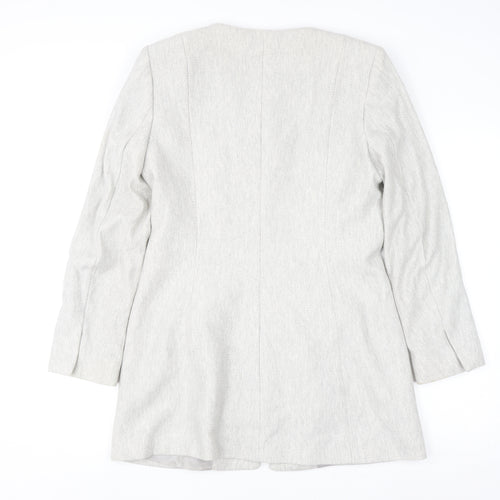Zara Women Grey Wool Blend Long Zip Coat Size 12 Classic Style