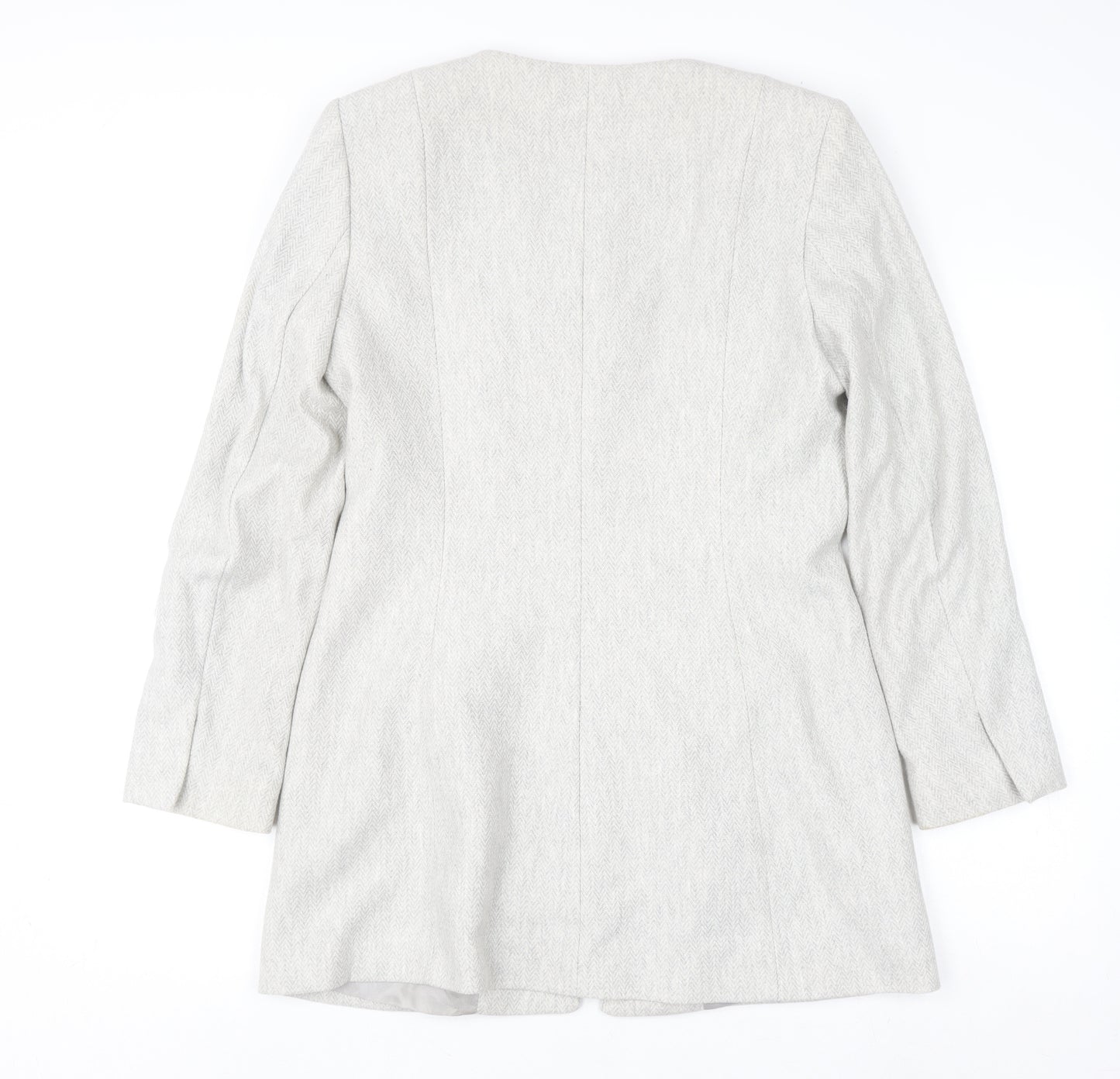 Zara Women Grey Wool Blend Long Zip Coat Size 12 Classic Style