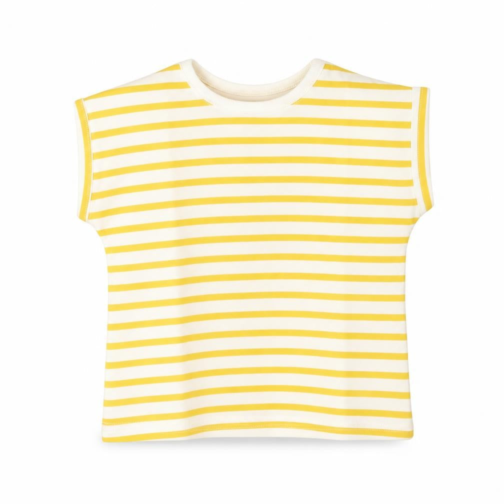 Zara Girls Yellow White Striped Short Sleeve T-Shirt 2XS Cotton