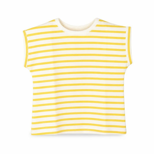 Zara Girls Yellow White Striped Short Sleeve T-Shirt 2XS Cotton