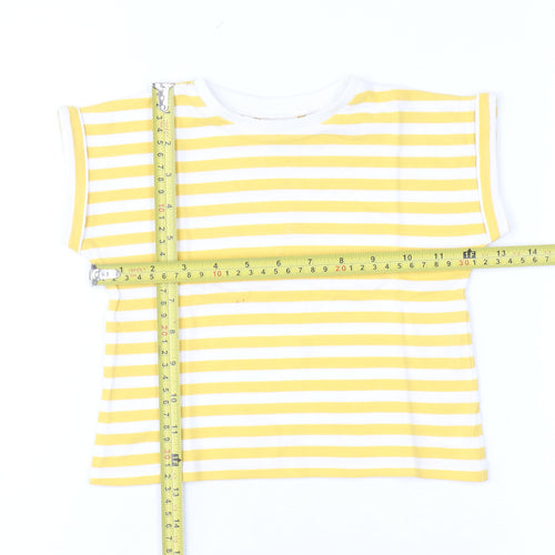 Zara Girls Yellow White Striped Short Sleeve T-Shirt 2XS Cotton