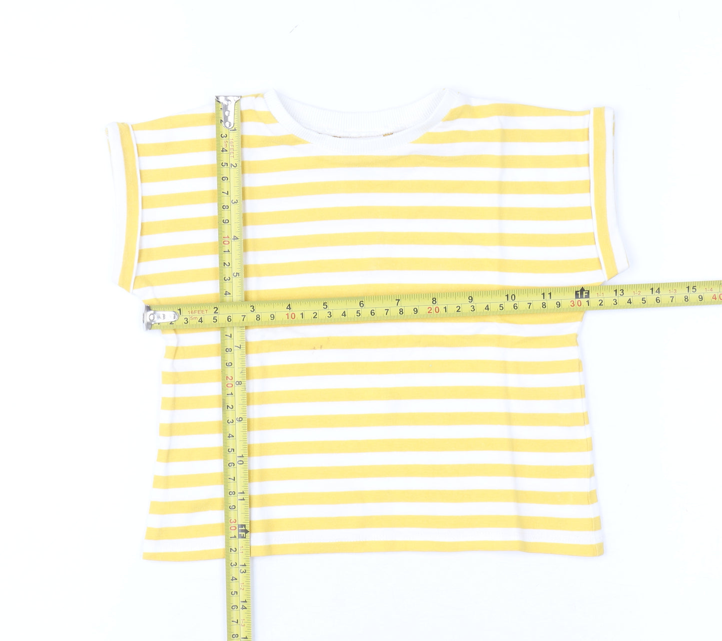 Zara Girls Yellow White Striped Short Sleeve T-Shirt 2XS Cotton