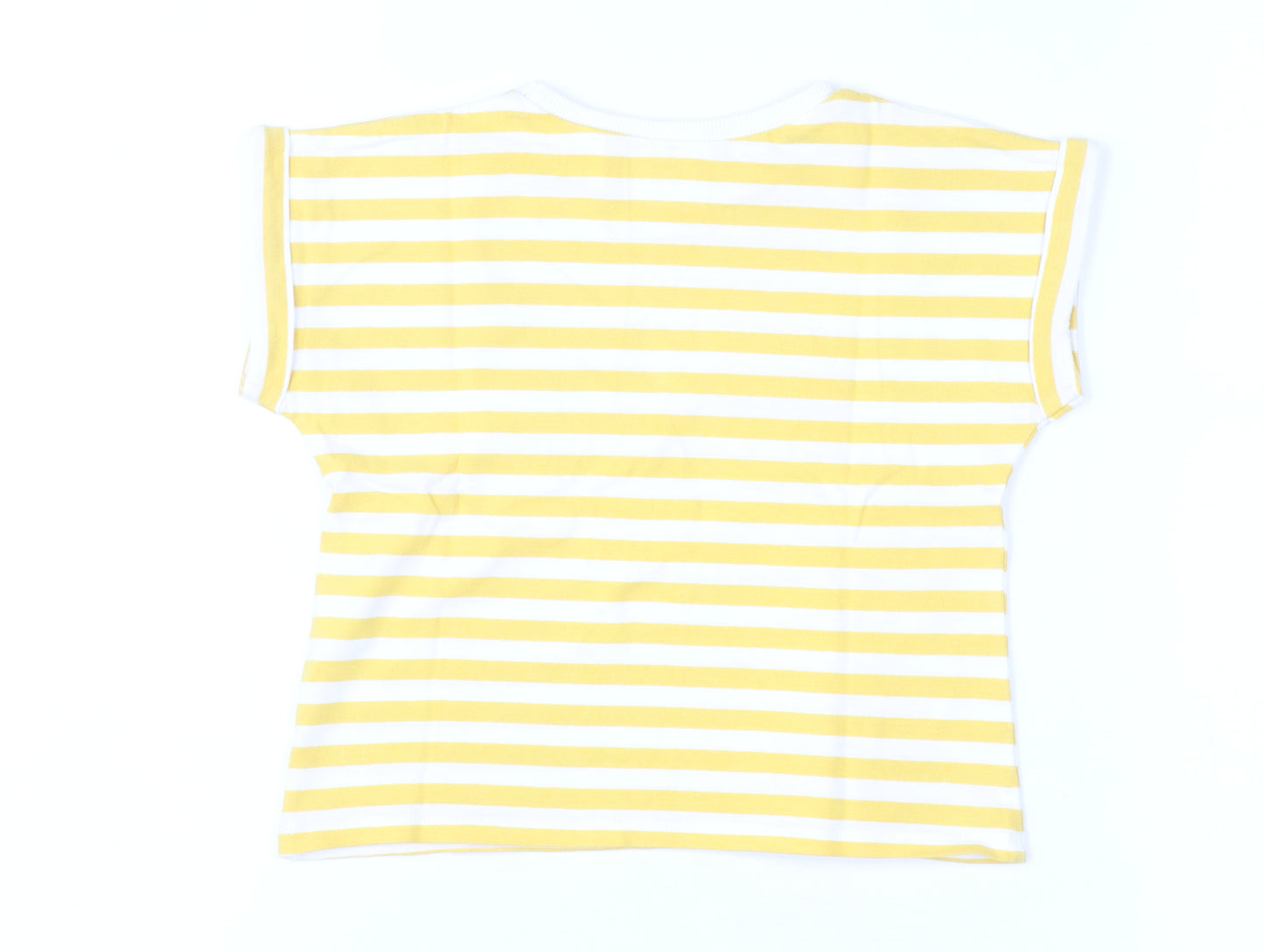Zara Girls Yellow White Striped Short Sleeve T-Shirt 2XS Cotton
