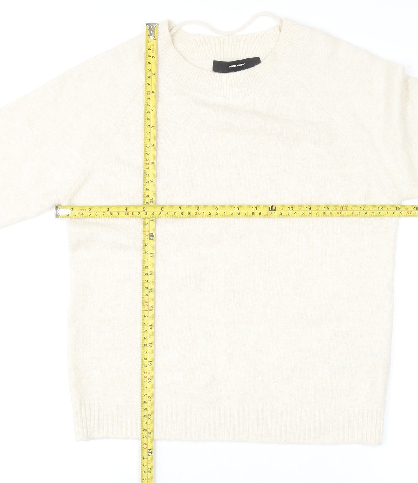 Vero Moda Women Beige Crew Neck Long Sleeve Pullover Jumper Size M