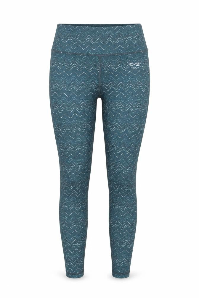 Front view of Raqwear Women's Blue Geometric Yoga Leggings, size S
