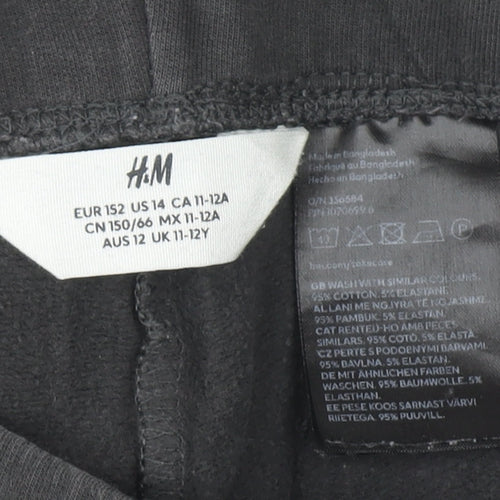 H&M Girls Black Cotton Stretch Jeggings 11-12 Years Comfortable School Trousers