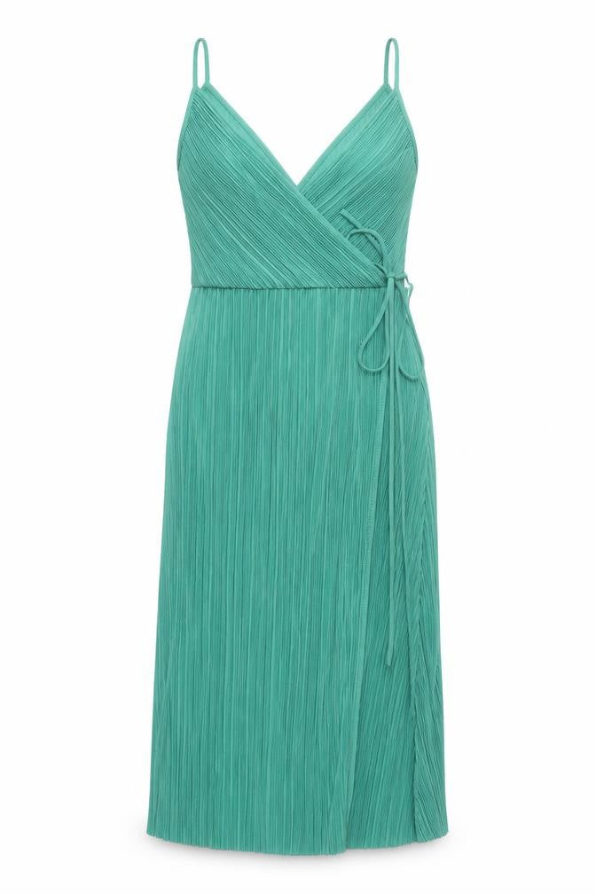 H&M Women’s Green Pleated Wrap Midi Dress Size S