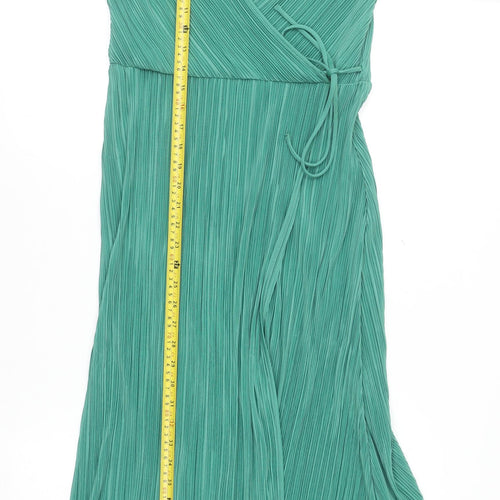 H&M Women’s Green Pleated Wrap Midi Dress Size S