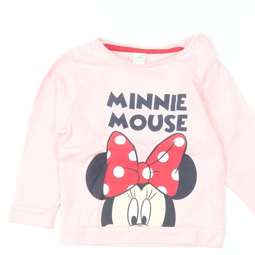 Disney Girls Pink Minnie Mouse Pullover Jumper 2 Years Cotton Long Sleeve