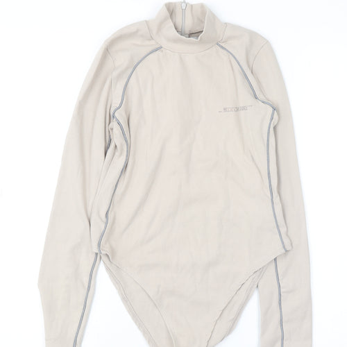 SIXTH JUNE Paris Beige Long Sleeve Bodysuit Women M Zip Neck