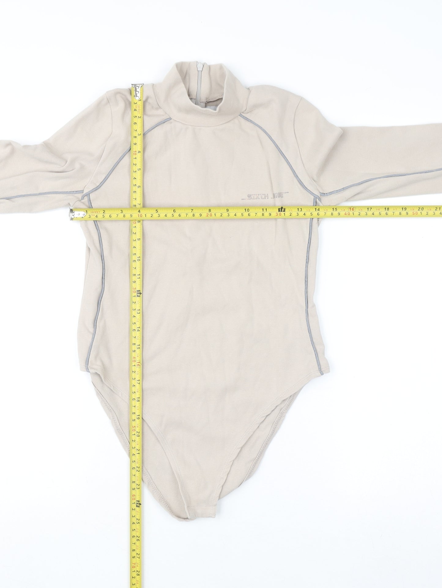 SIXTH JUNE Paris Beige Long Sleeve Bodysuit Women M Zip Neck